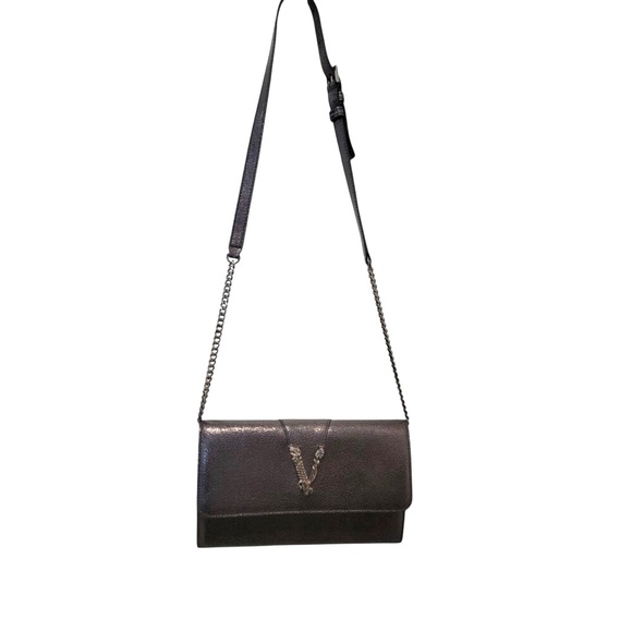 Versace Handbags - Versace Metallic Leather Virtus Bag – Gunmetal Hardware – NWT with Dust Bag